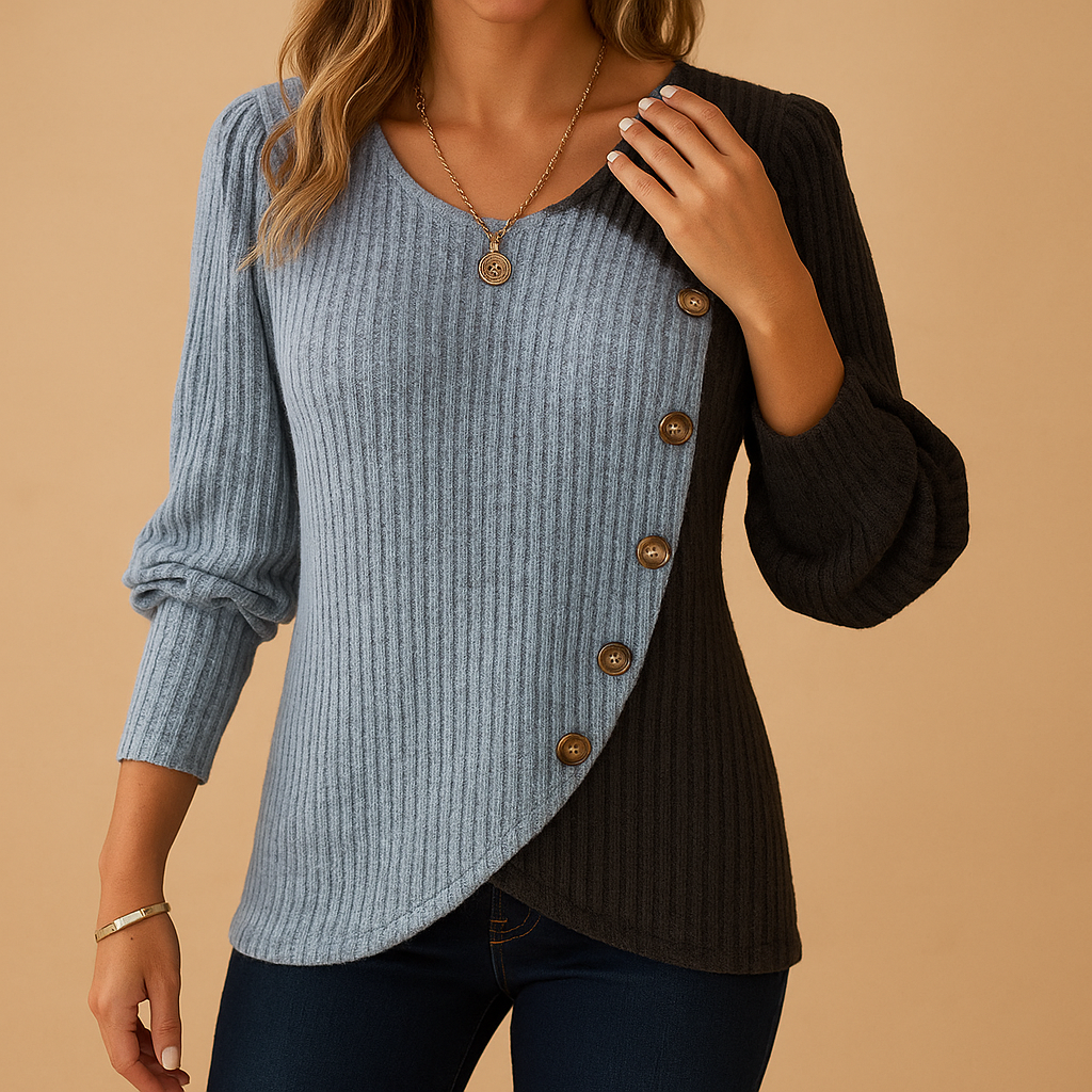 Elegant knitted sweater for women with refined knit pattern, flattering silhouette, and classic neutral tones, perfect for work or casual wear.
