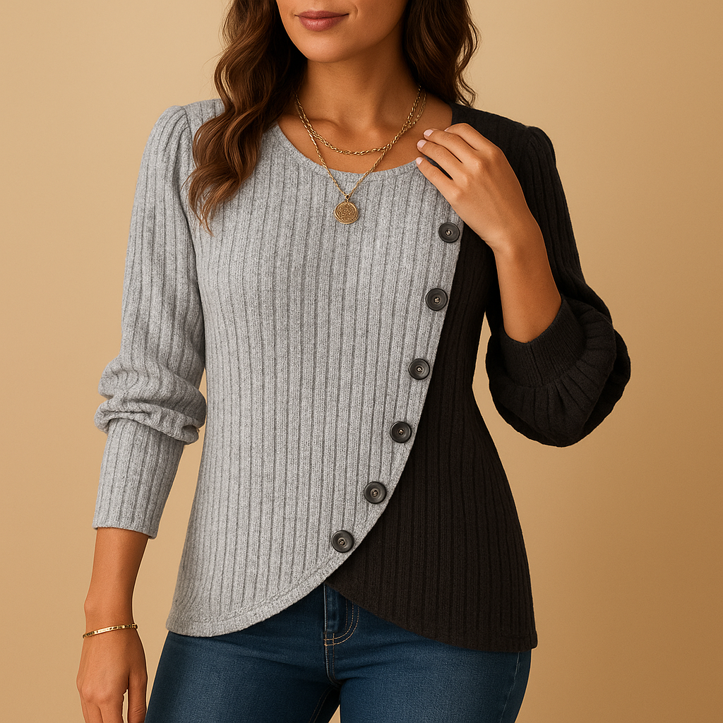 Elegant knitted sweater for women with refined knit pattern, flattering silhouette, and classic neutral tones, perfect for work or casual wear.