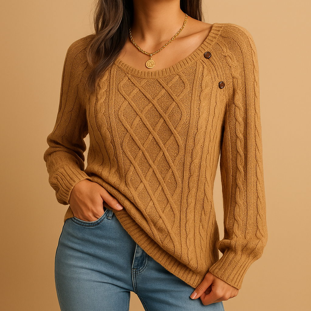 Women’s elegant knitted sweater with ribbed texture, long sleeves, and soft stretch fit, available in solid neutral tones for autumn and winter wear.