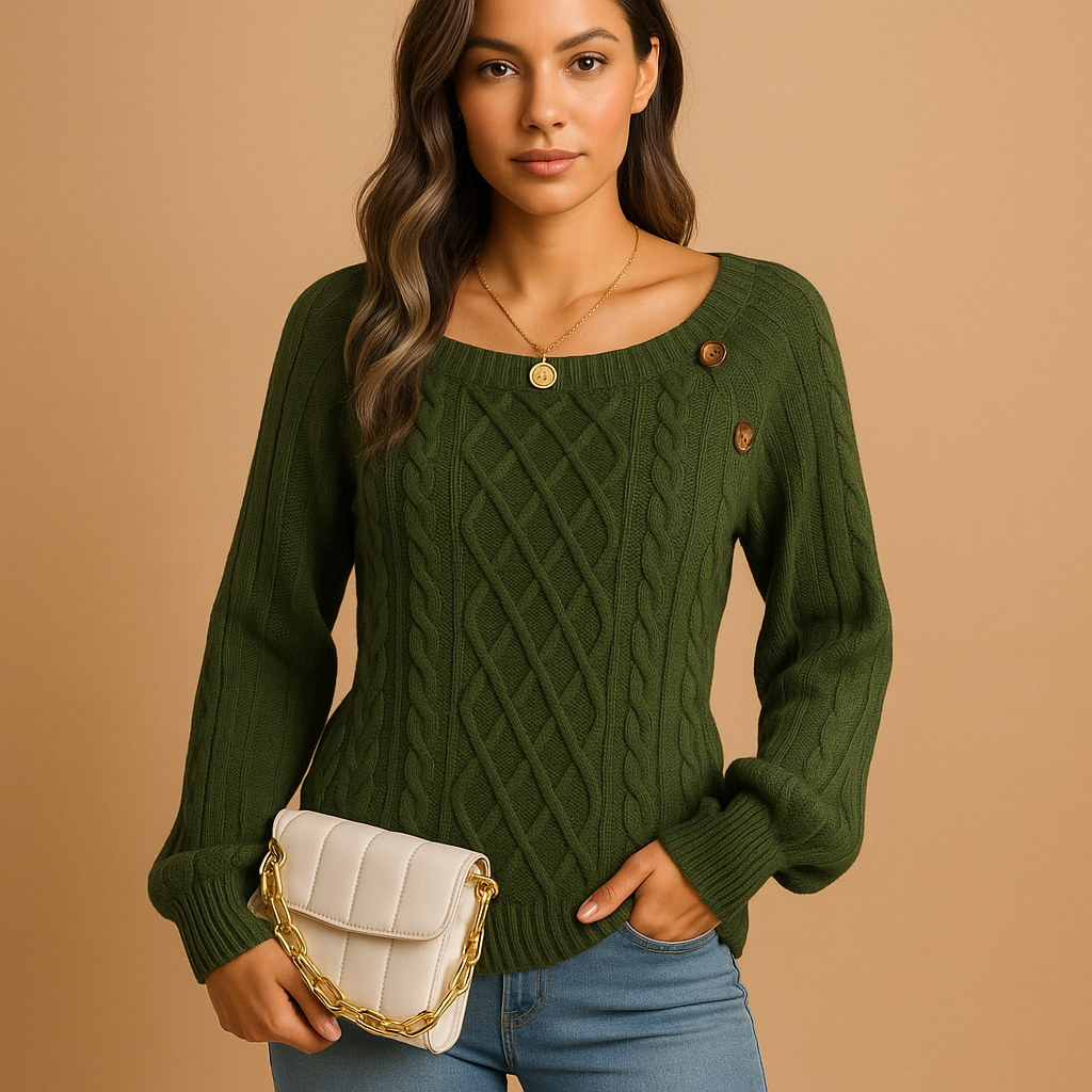 Women’s elegant knitted sweater with ribbed texture, long sleeves, and soft stretch fit, available in solid neutral tones for autumn and winter wear.