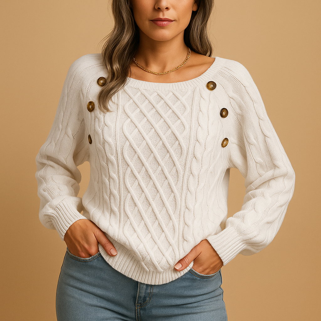 Women’s elegant knitted sweater with ribbed texture, long sleeves, and soft stretch fit, available in solid neutral tones for autumn and winter wear.