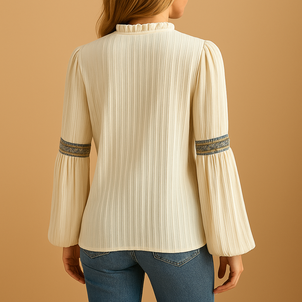 Elegant lace blouse for women with lantern sleeves and a loose comfortable fit, suitable for work, casual days, and stylish evening outfits.
