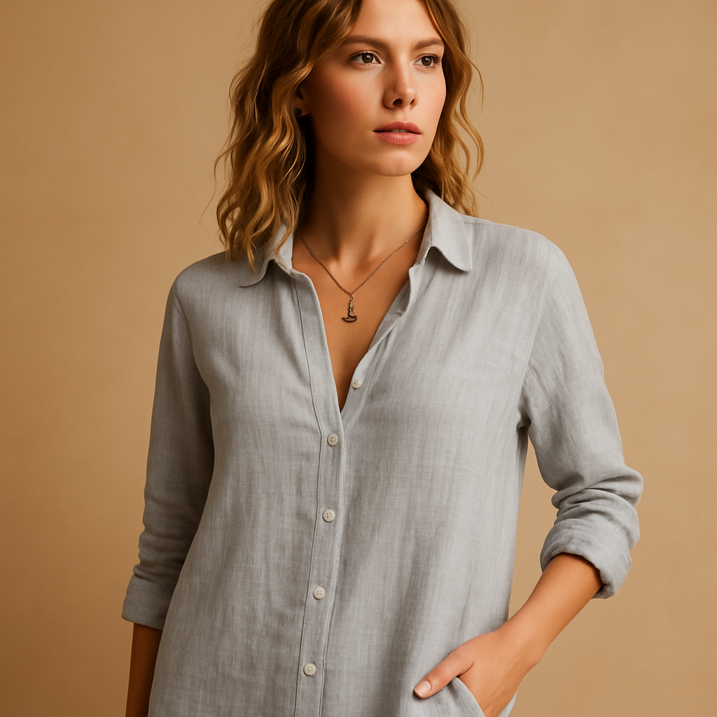 Women’s elegant blouse with a lapel collar and button placket, ideal for office outfits and smart casual occasions.