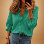 Elegant women’s blouse with ruffle detailing and flattering fit, perfect for work, casual outfits, and formal occasions.