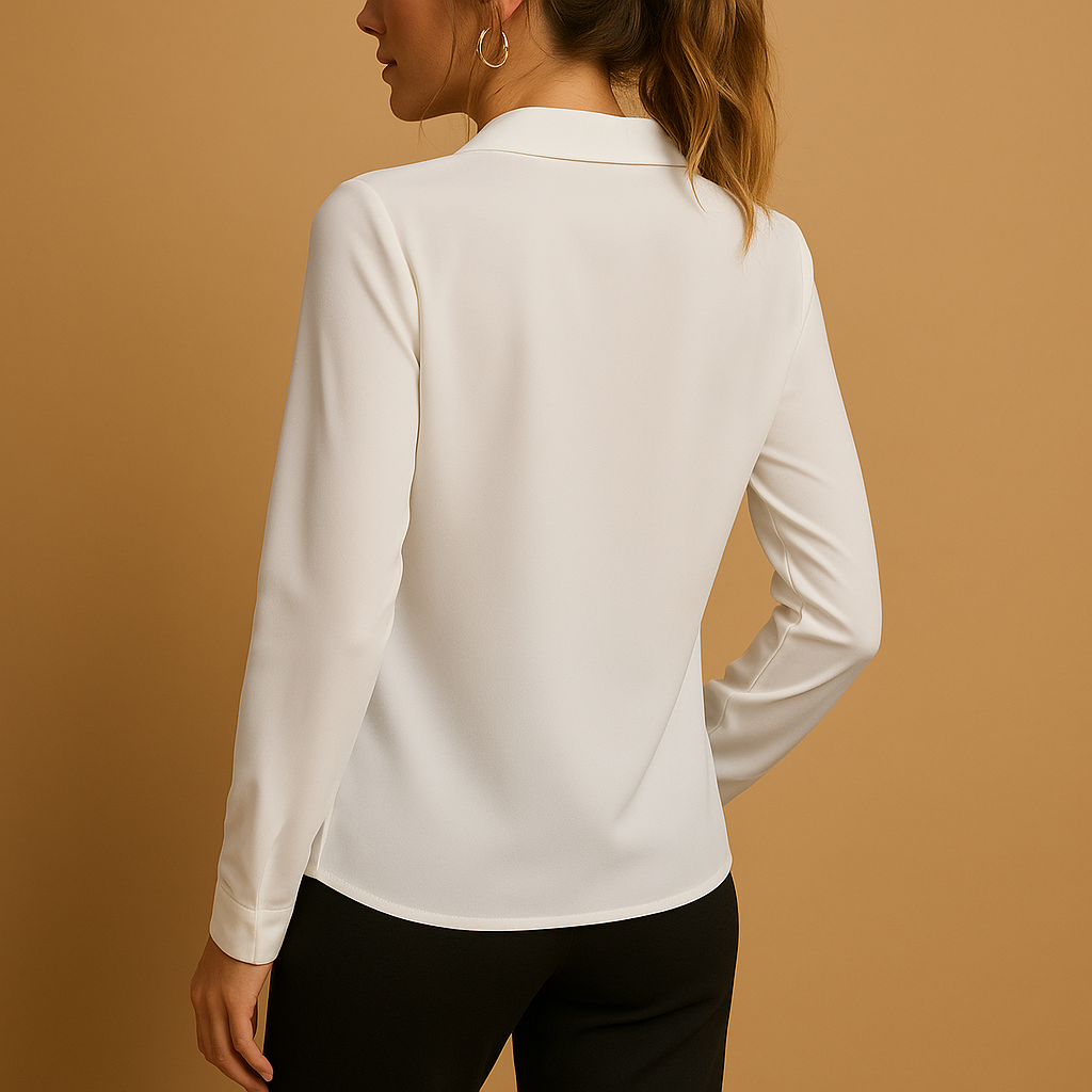 Women’s elegant solid blouse with a tailored feminine fit, classic collar, and button closure, suitable for work, daily wear, and evening occasions.