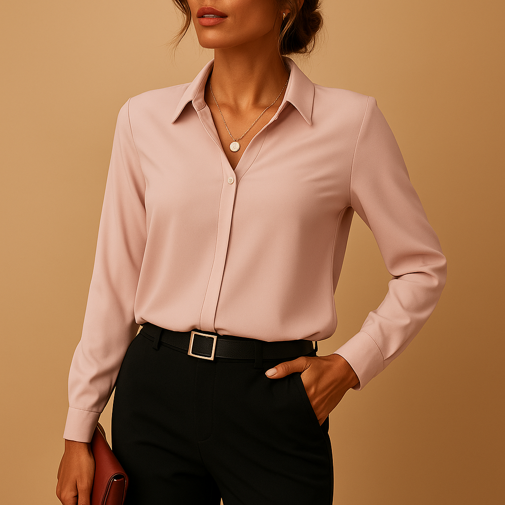 Women’s elegant solid blouse with a tailored feminine fit, classic collar, and button closure, suitable for work, daily wear, and evening occasions.