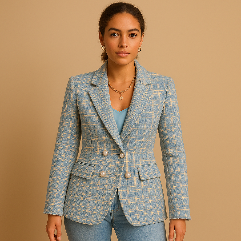Elegant tailored women’s blazer with a flattering fit, ideal for office wear, meetings, and formal occasions.