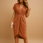 Elegant wrap midi dress for women in a timeless design, ideal for business meetings, dates, and seasonal occasions.