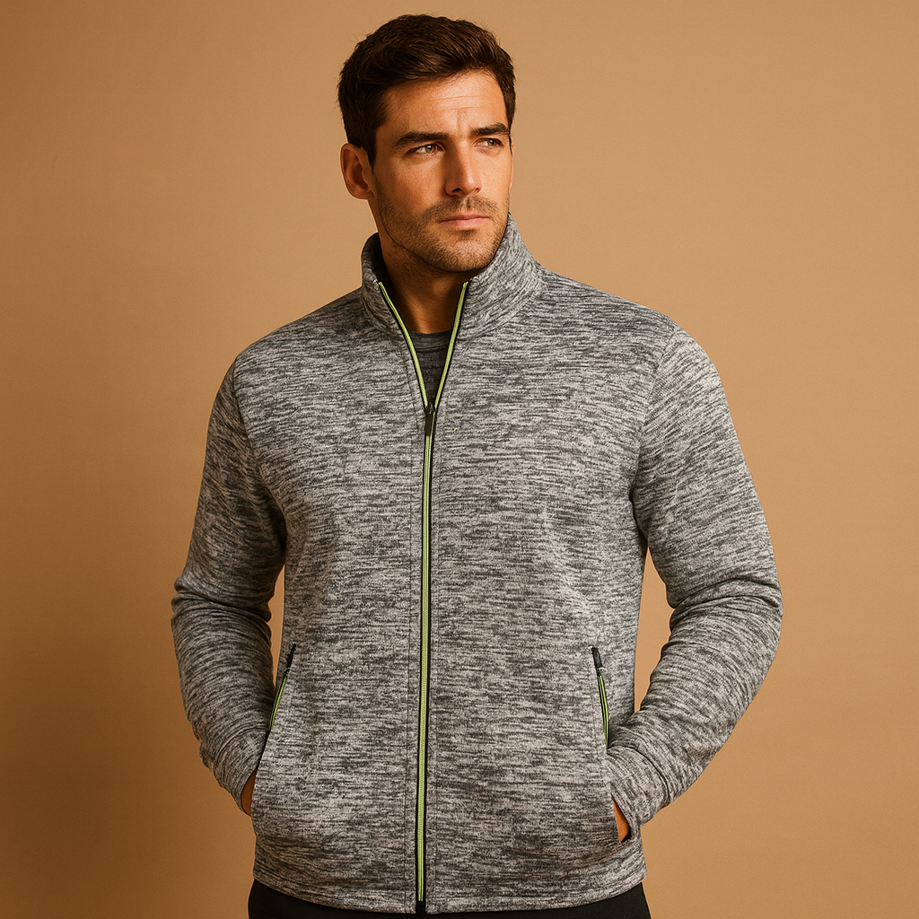 Men’s elegant zip cardigan with handcrafted finish and hidden zip pockets, made from soft wrinkle-free fabric for timeless style and comfort.