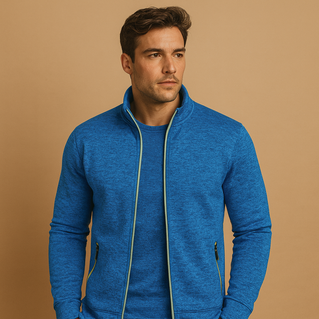 Men’s elegant zip cardigan with handcrafted finish and hidden zip pockets, made from soft wrinkle-free fabric for timeless style and comfort.