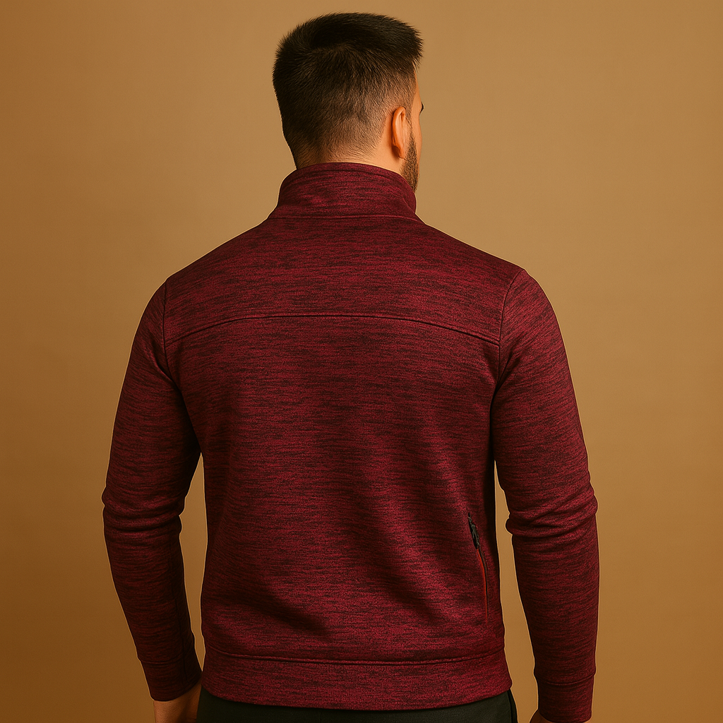 Men’s elegant zip cardigan with handcrafted finish and hidden zip pockets, made from soft wrinkle-free fabric for timeless style and comfort.