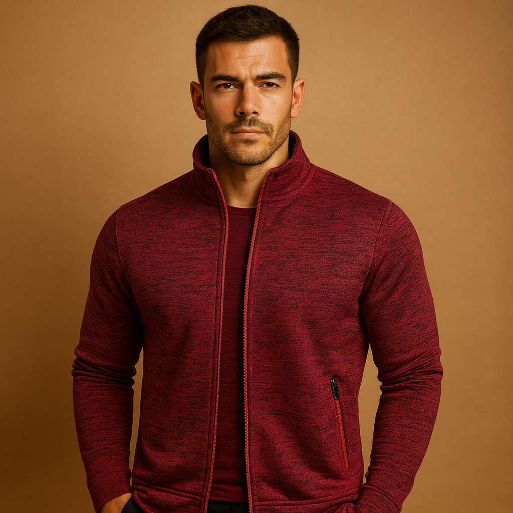 Men’s elegant zip cardigan with handcrafted finish and hidden zip pockets, made from soft wrinkle-free fabric for timeless style and comfort.