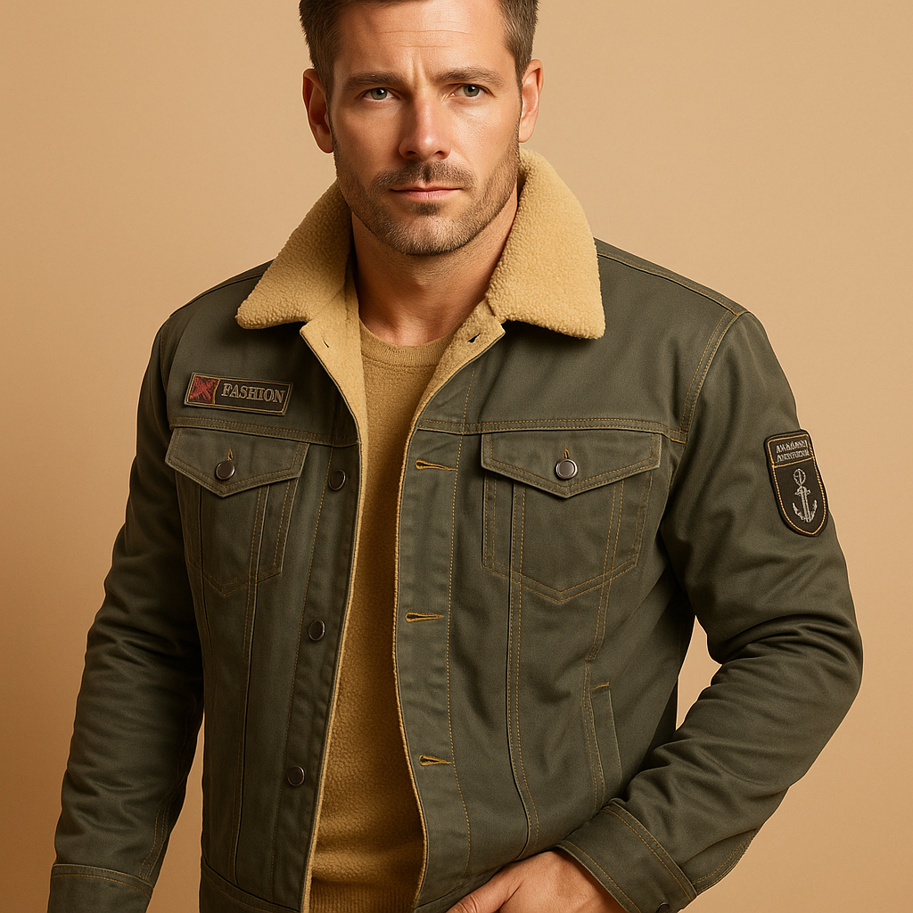 Fleece motorcycle jacket for men with reinforced protection and sporty design, perfect for cold-weather rides and everyday comfort.