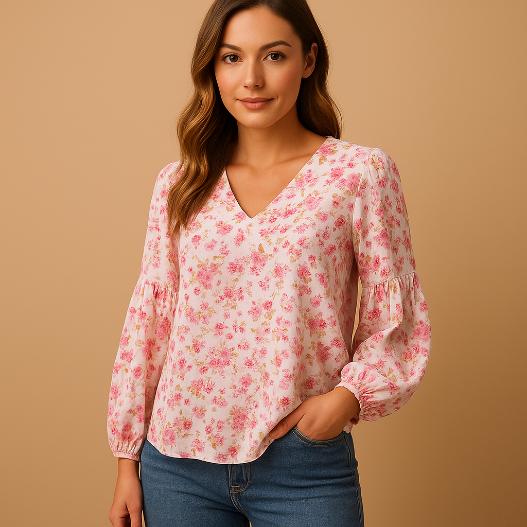 Women’s floral summer blouse with long sleeves, ideal for warm days, casual outfits, and stylish summer occasions.
