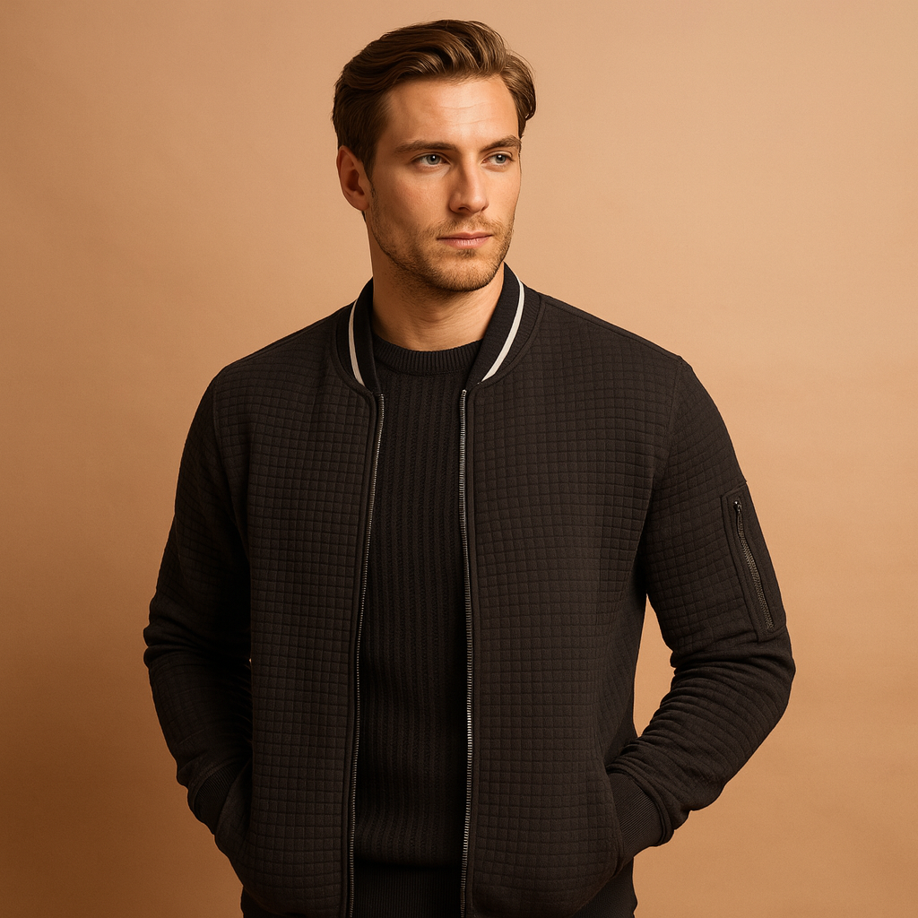 Men’s half zip cable knit sweater with a classic design and regular fit, ideal for autumn and winter wear, offering warmth and timeless style.
