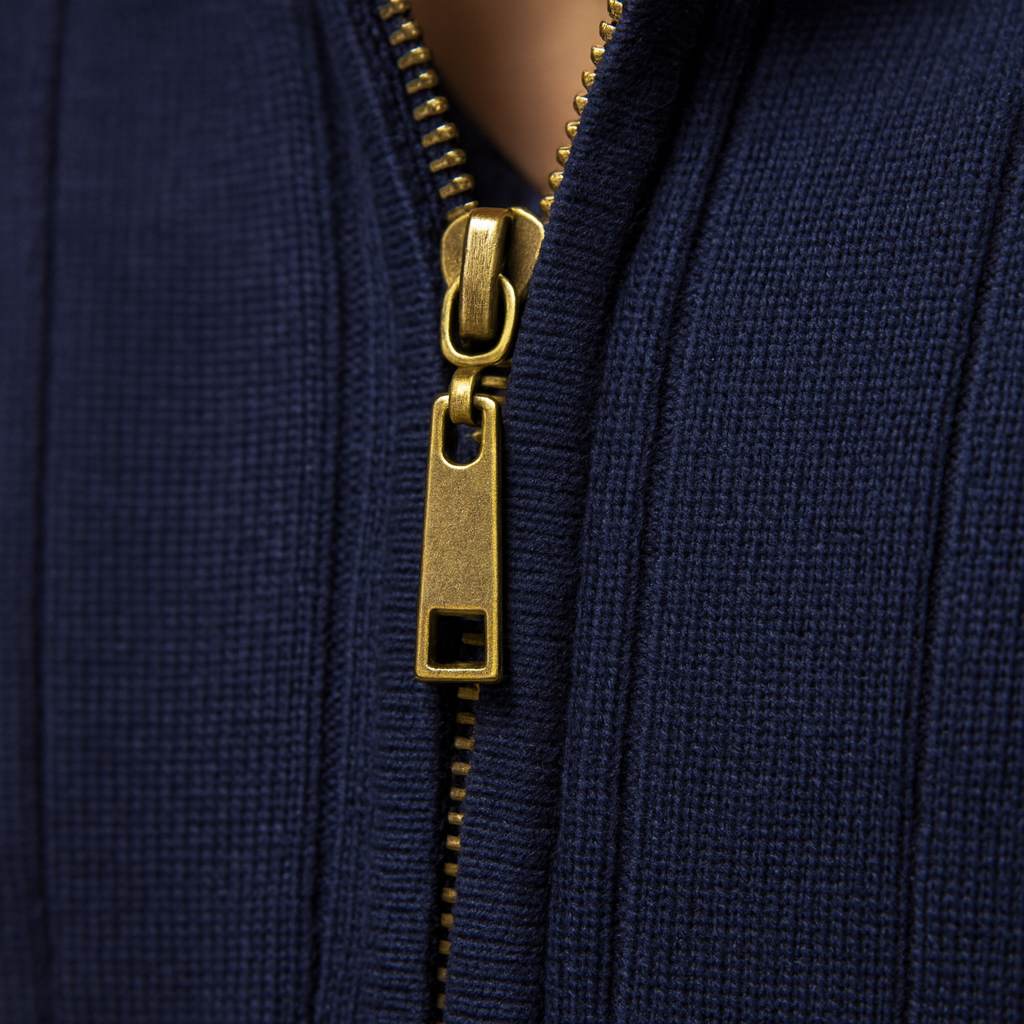 Men’s half zip sweater with high collar and slim fit, made from soft warm knit fabric, perfect for autumn and winter casual or smart looks.