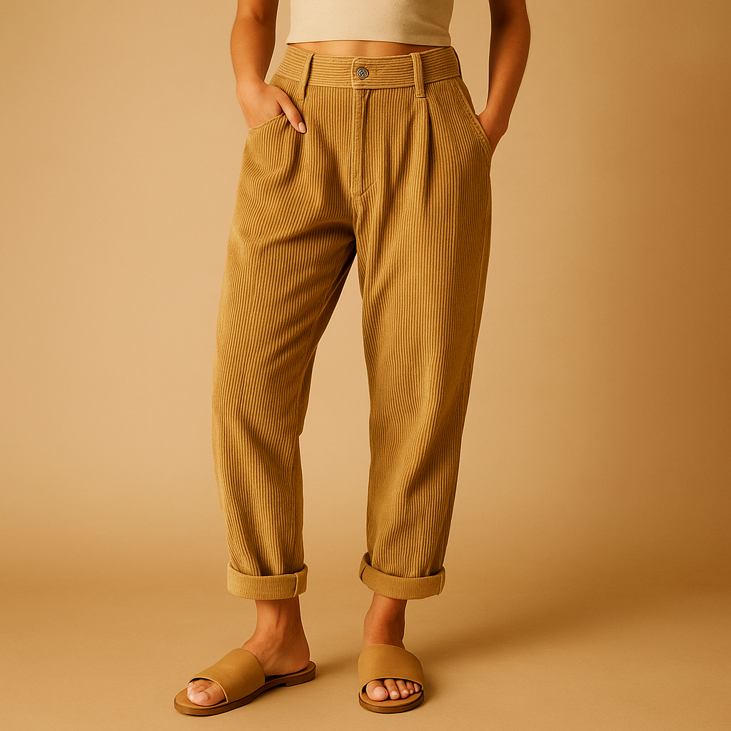 Women’s high waist corduroy pants with relaxed fit and straight legs, available in multiple colors, ideal for autumn casual and stylish outfits.