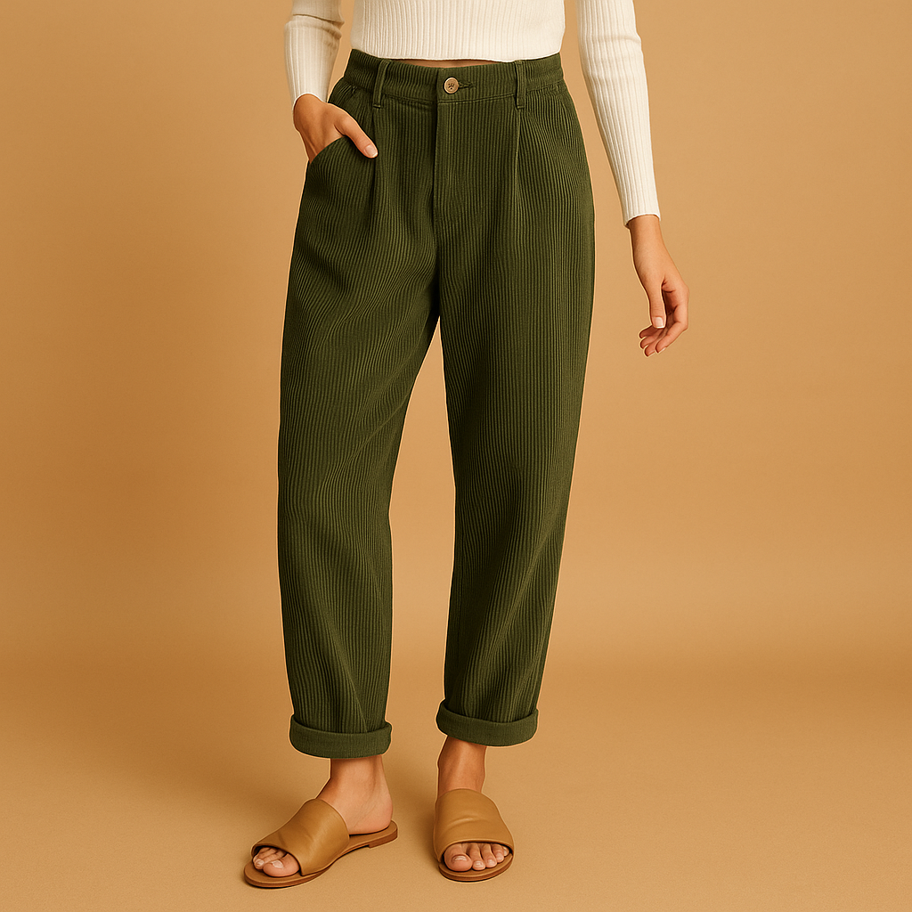 Women’s high waist corduroy pants with relaxed fit and straight legs, available in multiple colors, ideal for autumn casual and stylish outfits.