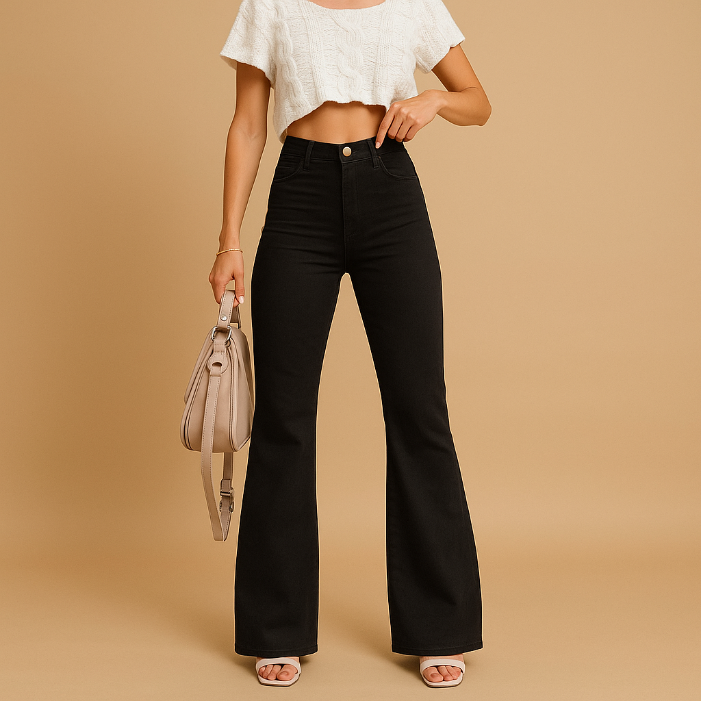 Women’s high waist flared corduroy pants with a flattering fit and eco-friendly stretch fabric, perfect for casual wear or chic occasions.