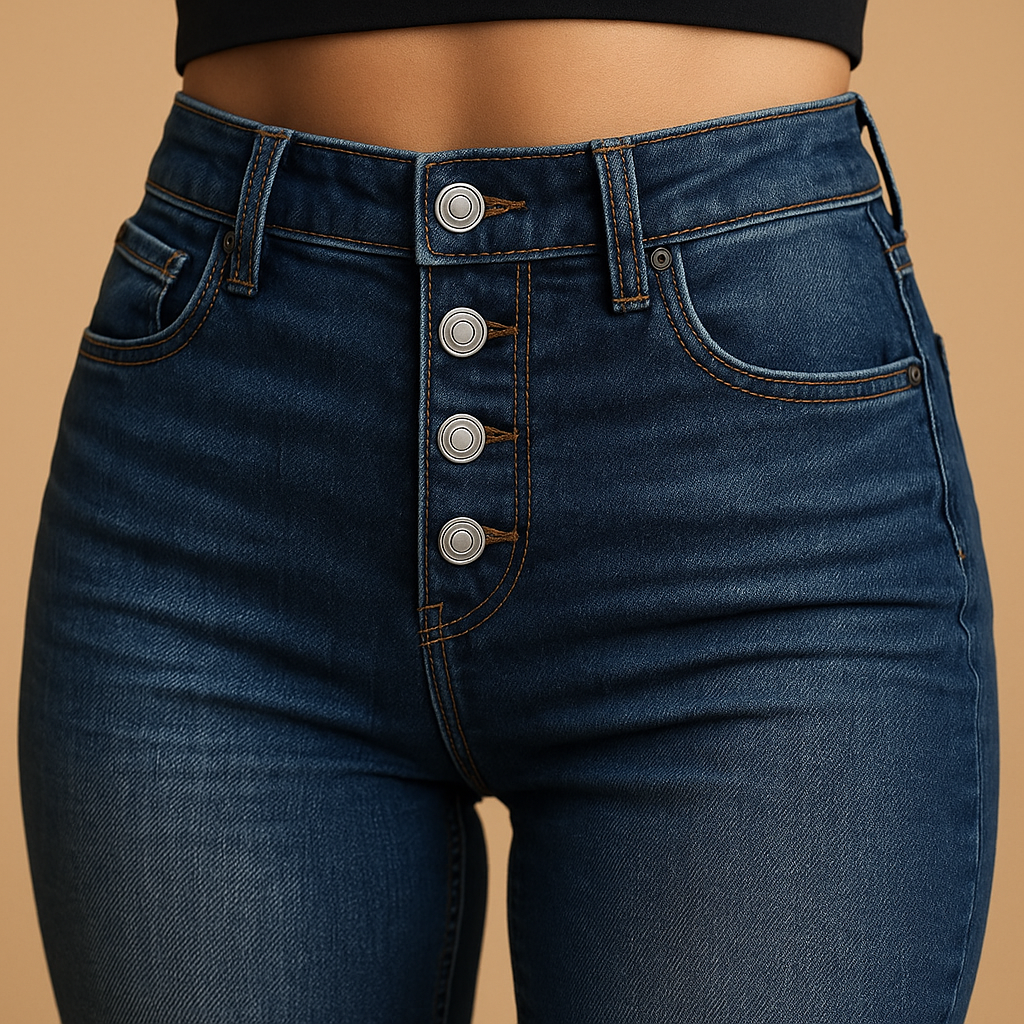 Women’s high waisted loose fit jeans in classic denim blue, featuring a relaxed cut and flattering design, ideal for casual and trendy outfits.