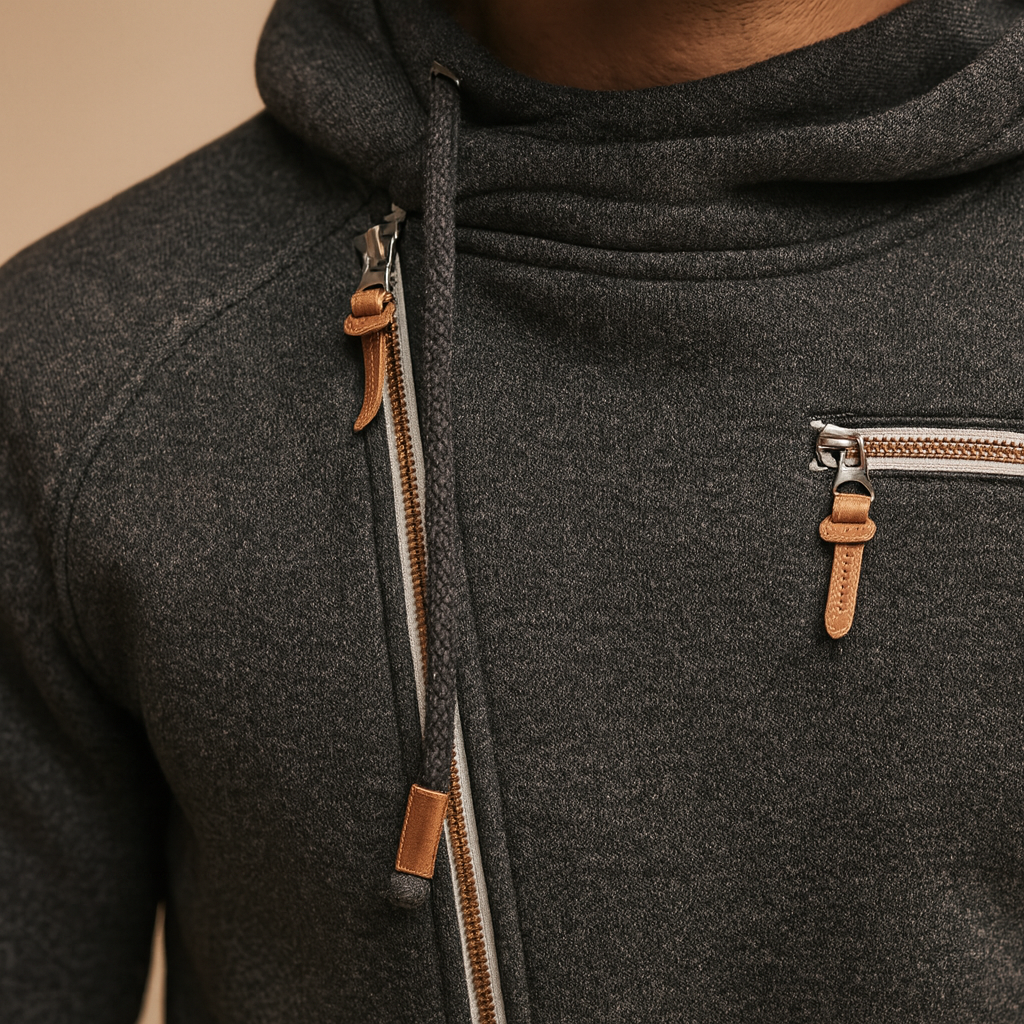 Comfortable hooded cardigan for men with pockets and modern design, perfect for casual and semi-formal outfits in autumn and winter.