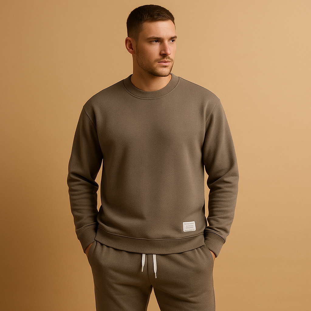 Men’s jogging set with sweatshirt and jogger jeans, perfect for casual outings, lounging, or travel days.