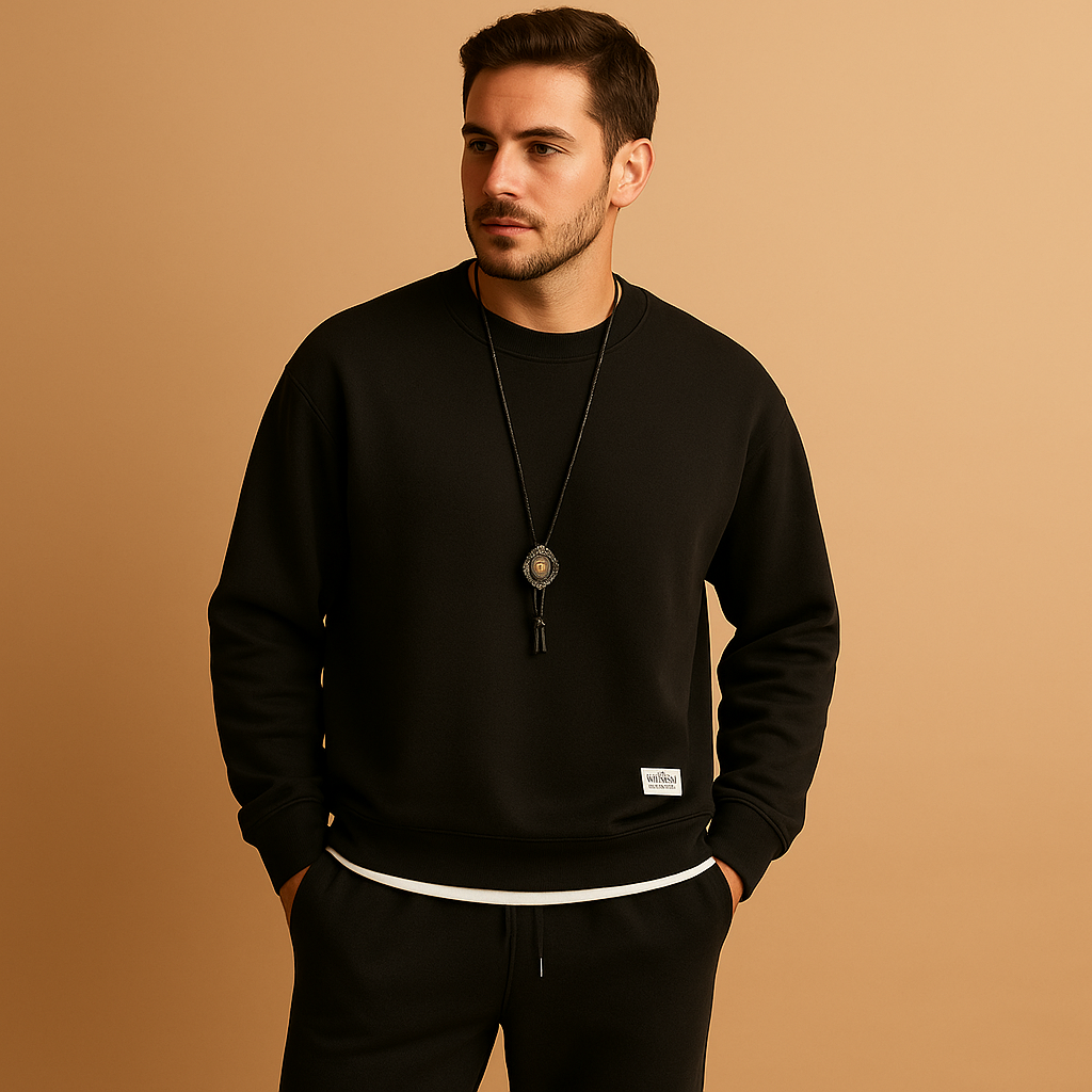 Men’s jogging set with sweatshirt and jogger jeans, perfect for casual outings, lounging, or travel days.