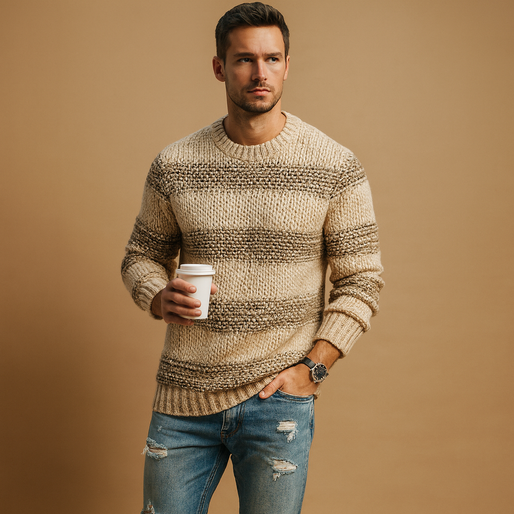 Warm knitted Nordic sweater for men with classic Scandinavian pattern, ideal for casual and formal winter outfits.
