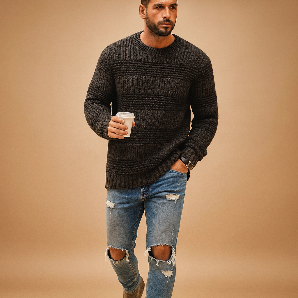 Warm knitted Nordic sweater for men with classic Scandinavian pattern, ideal for casual and formal winter outfits.