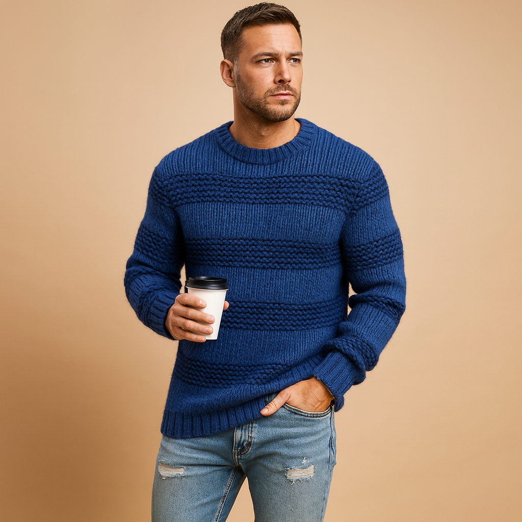 Warm knitted Nordic sweater for men with classic Scandinavian pattern, ideal for casual and formal winter outfits.