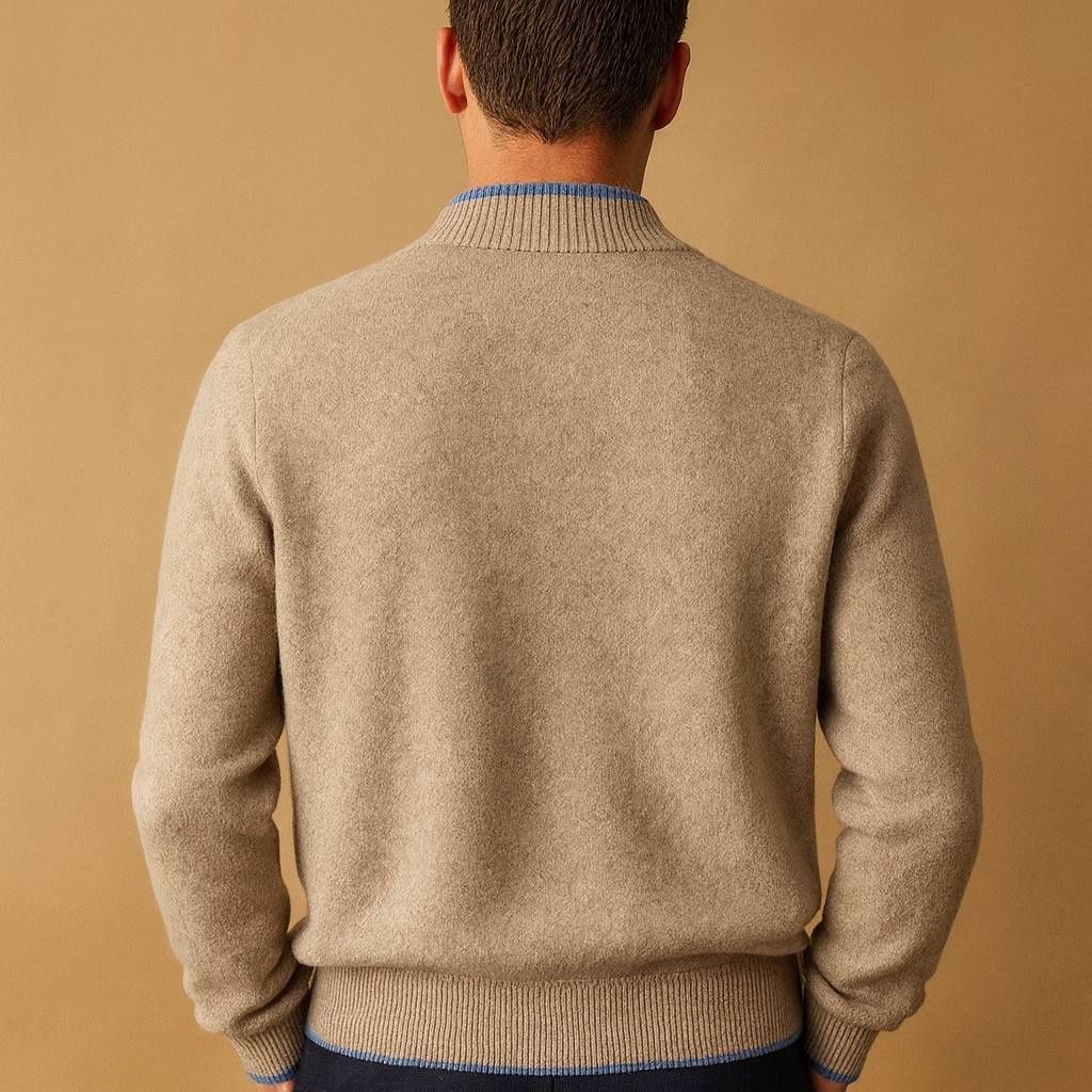 Knitted zip cardigan for men with ribbed collar, classic design, and warm fit, ideal for autumn and winter casual or business wear.