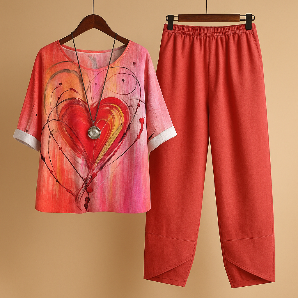 Light two-piece set for women with loose fit and elegant handmade details, perfect for spring, summer, and casual occasions.