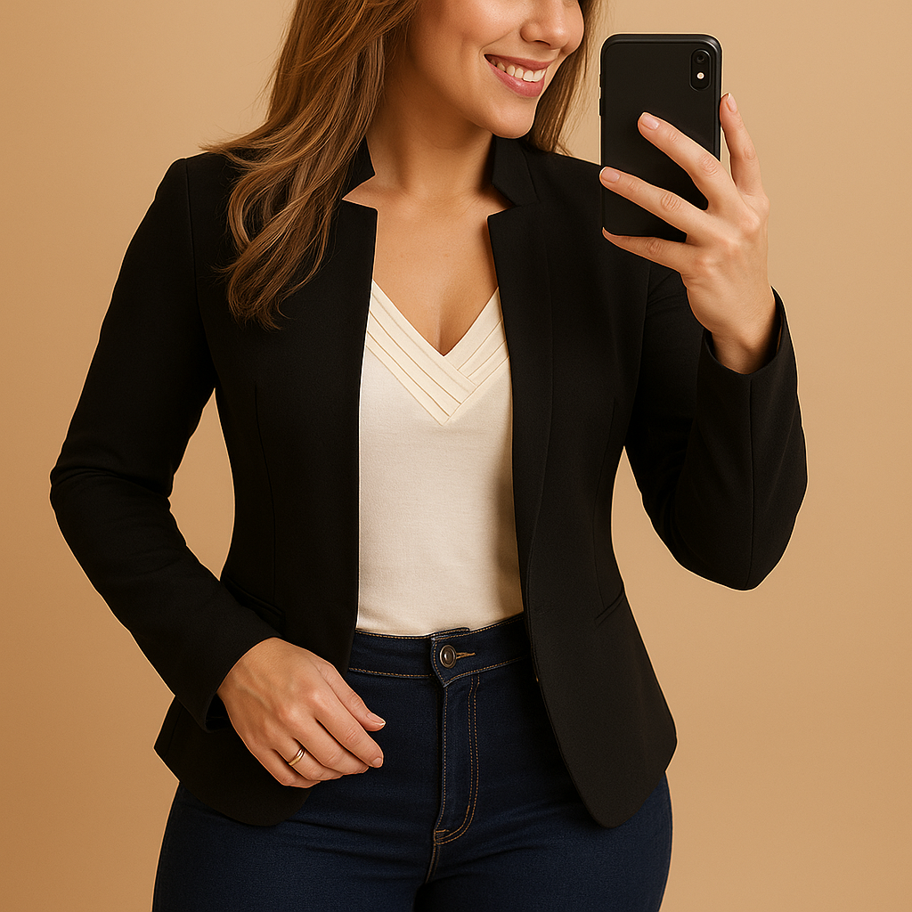 Lightweight women’s blazer with classic lapel and regular fit, ideal for spring and summer outfits.