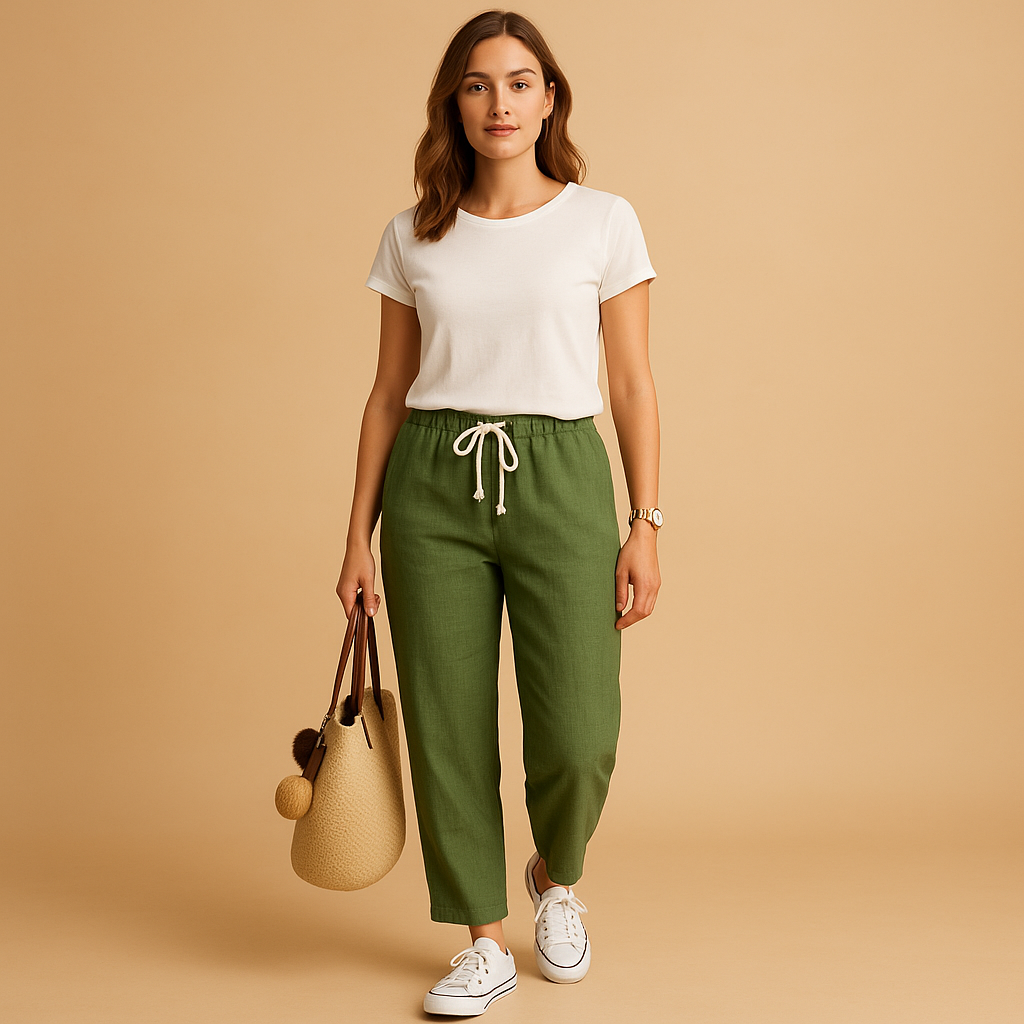 Women’s lightweight casual pants with breathable fabric and flexible fit, ideal for walking, city outings, or everyday casual wear.