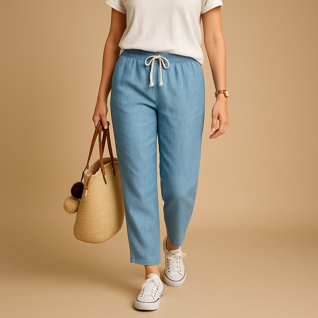 Women’s lightweight casual pants with breathable fabric and flexible fit, ideal for walking, city outings, or everyday casual wear.