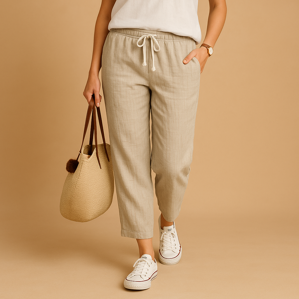 Women’s lightweight casual pants with breathable fabric and flexible fit, ideal for walking, city outings, or everyday casual wear.