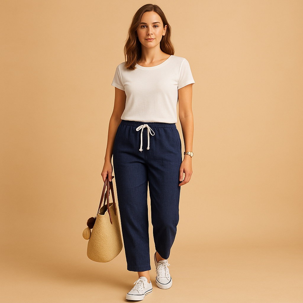 Women’s lightweight casual pants with breathable fabric and flexible fit, ideal for walking, city outings, or everyday casual wear.