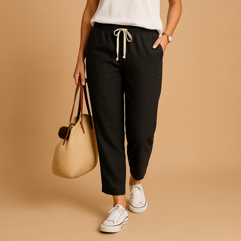 Women’s lightweight casual pants with breathable fabric and flexible fit, ideal for walking, city outings, or everyday casual wear.