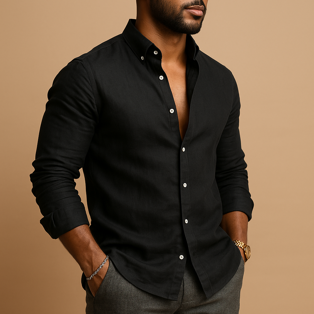 Men’s lightweight casual shirt with breathable fabric and classic fit, ideal for warm days and formal occasions.