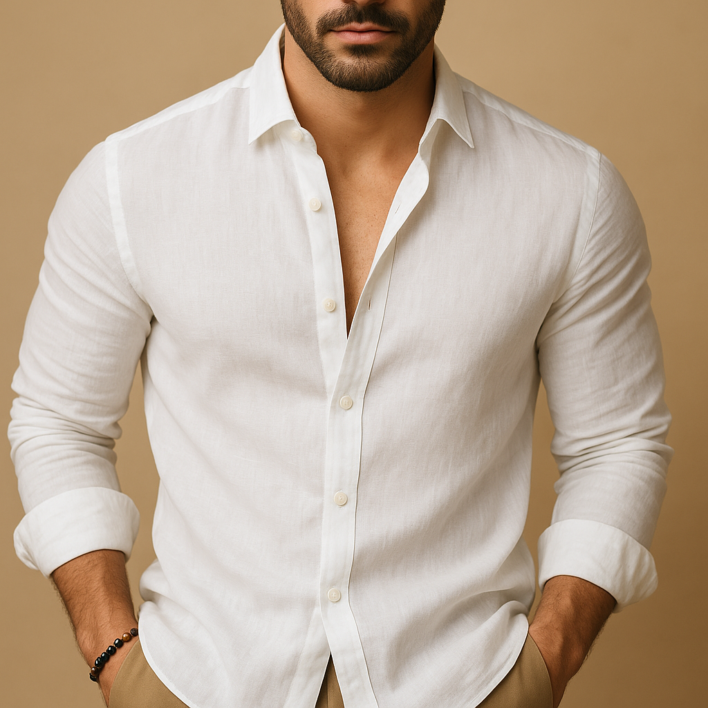 Men’s lightweight casual shirt with breathable fabric and relaxed fit, ideal for summer days and casual wear.