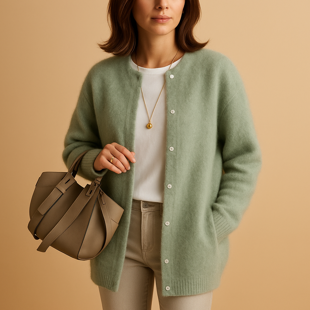 Lightweight knitted cardigan for women with relaxed fit, breathable fabric, hip-length cut, and button-front closure, available in seasonal colors.
