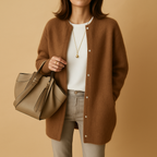 Lightweight knitted cardigan for women with relaxed fit, breathable fabric, hip-length cut, and button-front closure, available in seasonal colors.