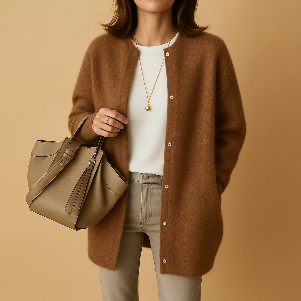 Lightweight knitted cardigan for women with relaxed fit, breathable fabric, hip-length cut, and button-front closure, available in seasonal colors.