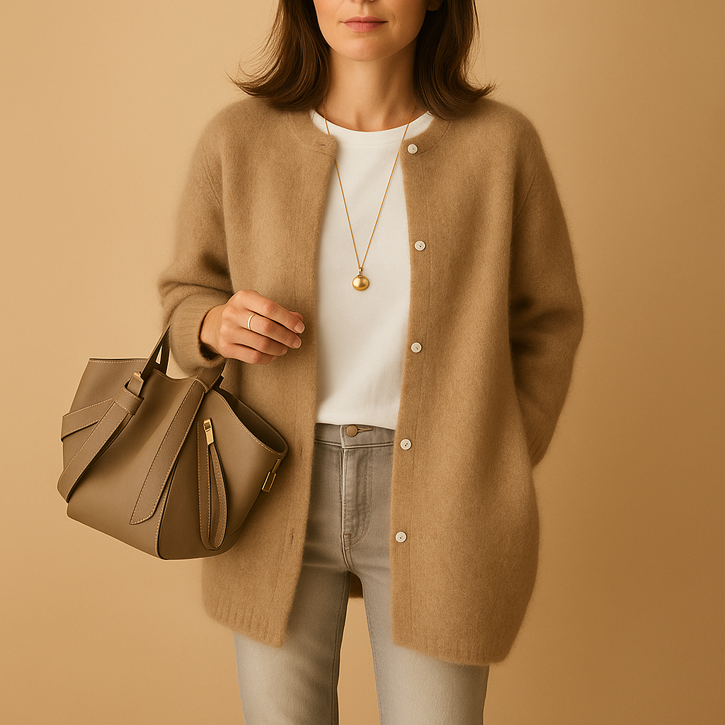 Lightweight knitted cardigan for women with relaxed fit, breathable fabric, hip-length cut, and button-front closure, available in seasonal colors.