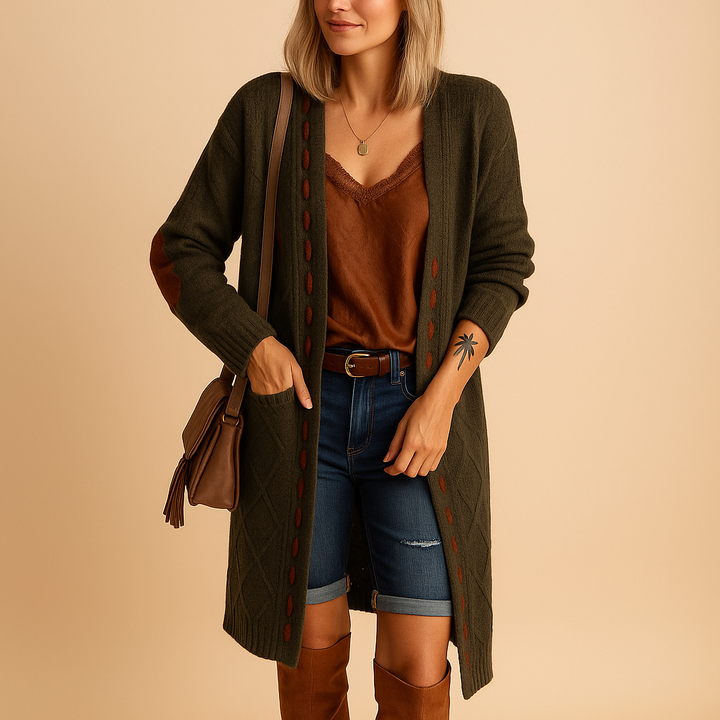 Women’s lightweight knitted hoodie cardigan with long sleeves, perfect for layering in cool summer evenings and transitional seasons.