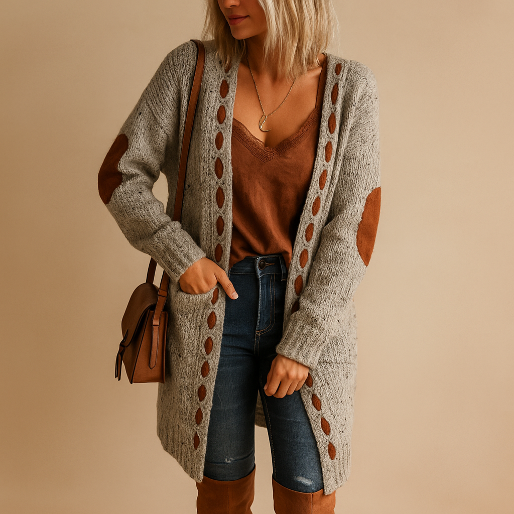 Women’s lightweight knitted hoodie cardigan with long sleeves, perfect for layering in cool summer evenings and transitional seasons.