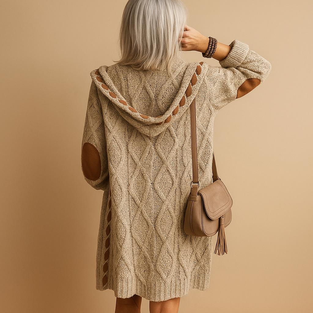 Women’s lightweight knitted hoodie cardigan with long sleeves, perfect for layering in cool summer evenings and transitional seasons.