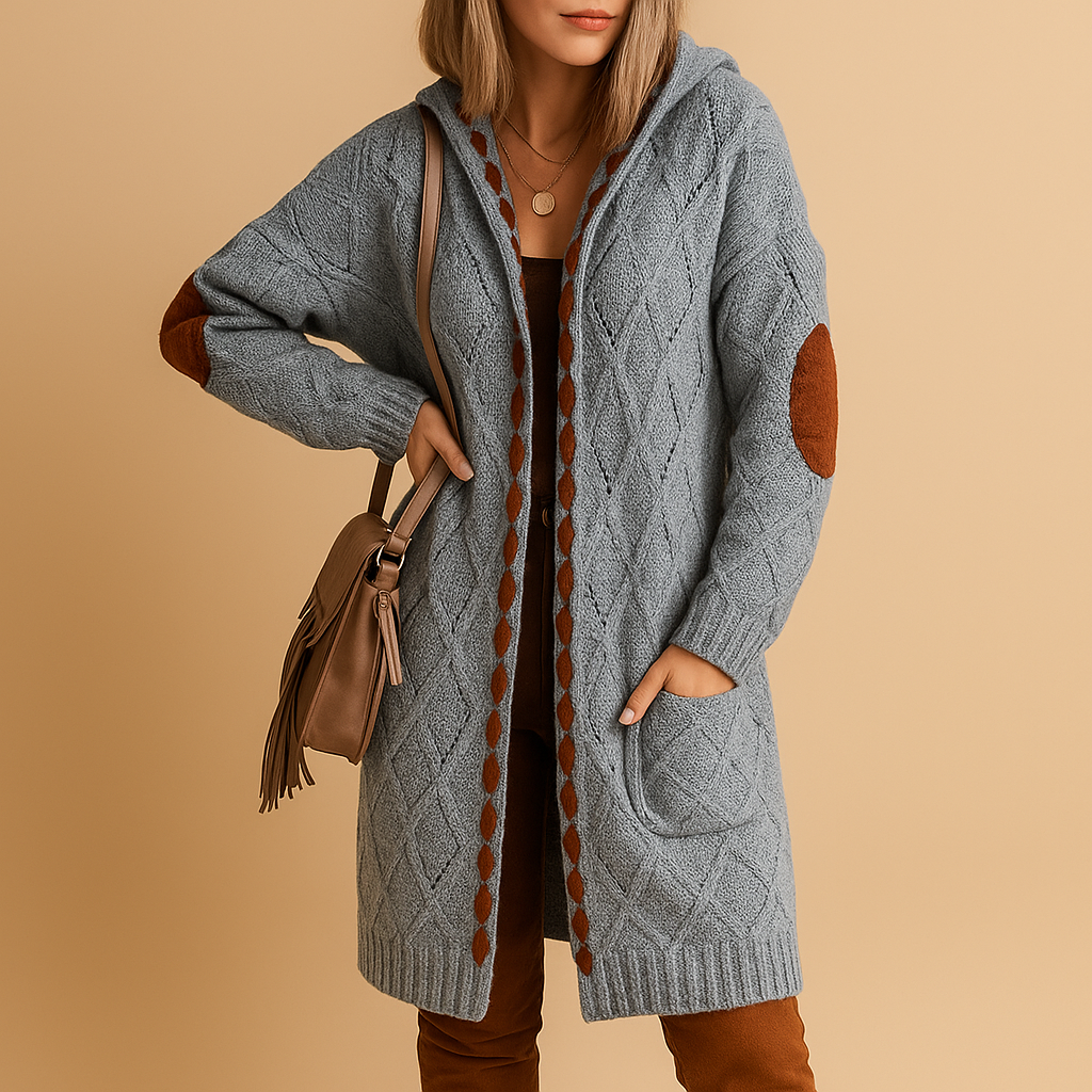Women’s lightweight knitted hoodie cardigan with long sleeves, perfect for layering in cool summer evenings and transitional seasons.