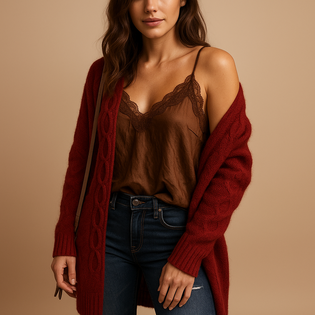 Women’s lightweight knitted hoodie cardigan with long sleeves, perfect for layering in cool summer evenings and transitional seasons.
