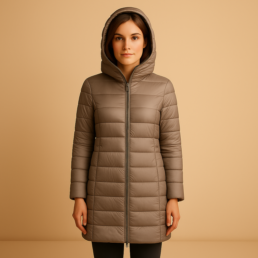 Women’s lightweight padded jacket with a modern cut and long sleeves, suitable for cold days, transitional seasons, work, and city walks.